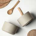Kitchen Seasoning Pot Ceramic Three Piece Suit Simple Salt Pot Acacia Wood Tray with Cover