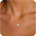 18K Gold Plated 925 Sterling Silver Necklace Solitaire (4Mm) Dainty Square Cubic Zirconia Necklace Pendant Hypoallergenic Necklaces for Women | 18"+2" Adjustable Box Chain Gift for Her