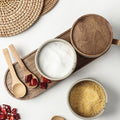 Kitchen Seasoning Pot Ceramic Three Piece Suit Simple Salt Pot Acacia Wood Tray with Cover